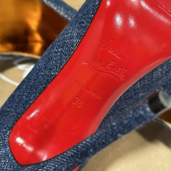 Christian Louboutin So Kate 120 Blue Denim Saba Gold Stiletto Heel Pump 38 - Picture 3 of 7